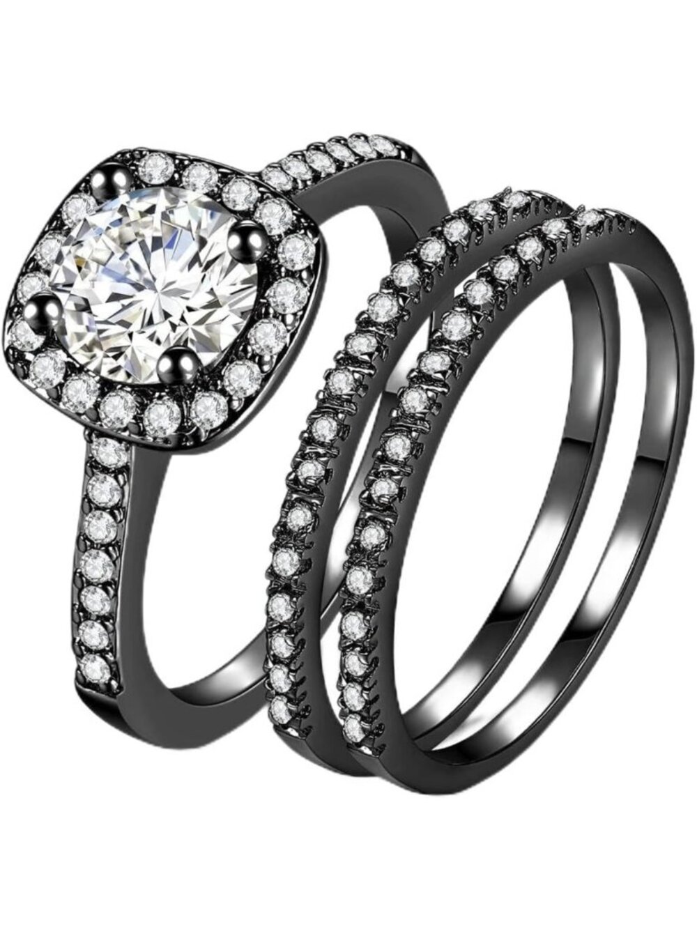 Jude Jewelers Silver Rose Gold Three-in-One Wedding Engagement Bridal Halo Ring
